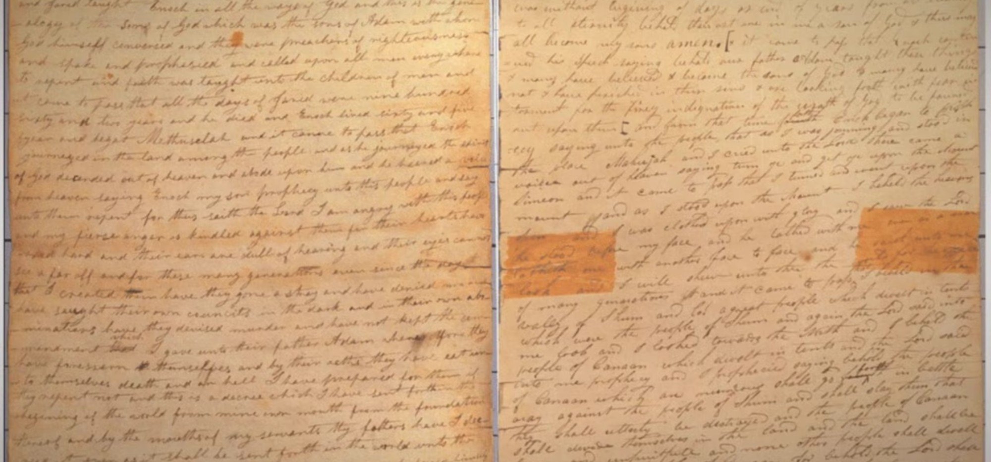 The Enoch manuscript · two handwritten pages of the prophecy of Enoch