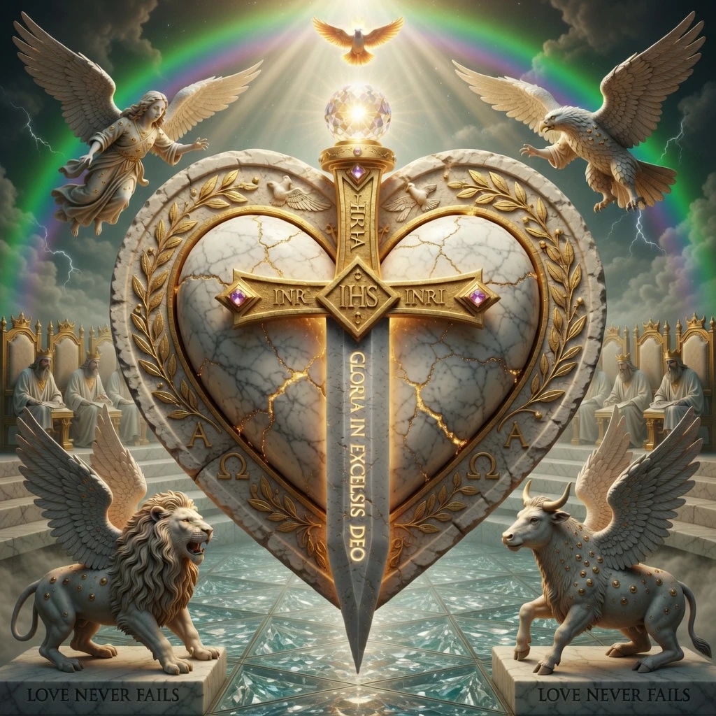 The Seal of Logos Christos — heart, sword, and cross — Gloria in Excelsis Deo